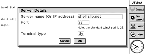JTelnet screenshot (Connection details)